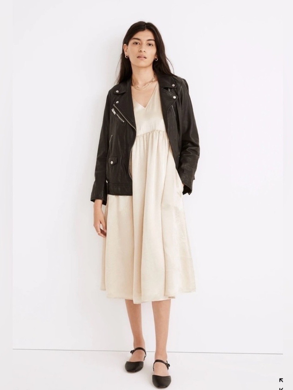 Madewell Puff-Sleeve V-Neck Midi Dress in Shiny Gold NWT
